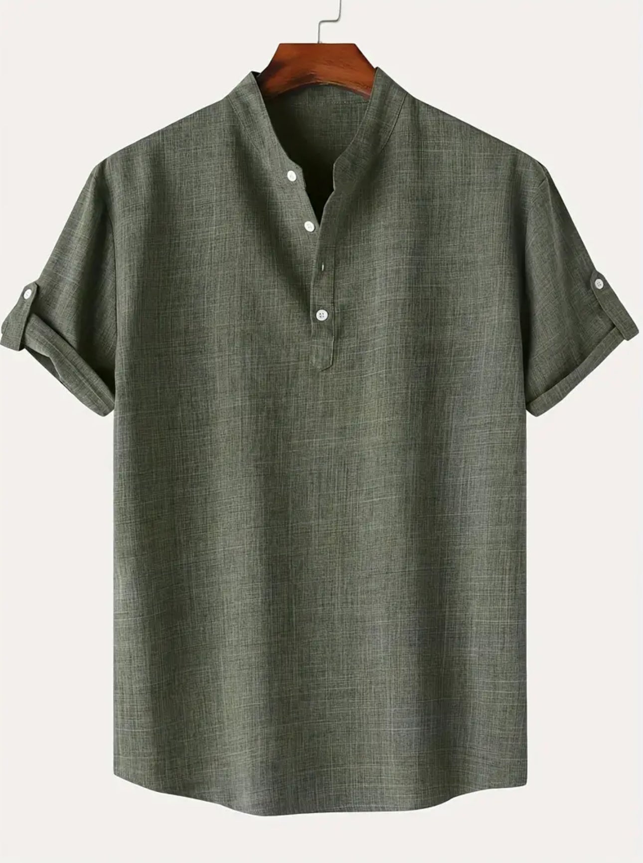 Men Summer V Neck T-Shirt Linen