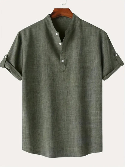 Men Summer V Neck T-Shirt Linen